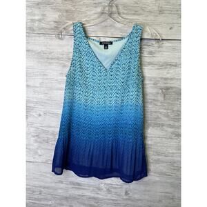 Roz & Ali Tank Top Womens XS Blue Ombre Sleeveless Pleated Layered Lightweight